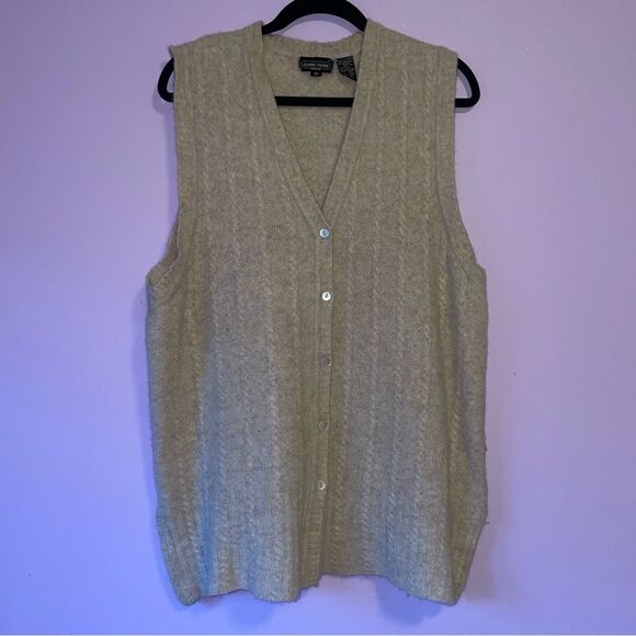 Jeanne Pierre L Wool Angora Blend Sweater Vest  Beige Sleeveless Cardigan - Picture 1 of 7